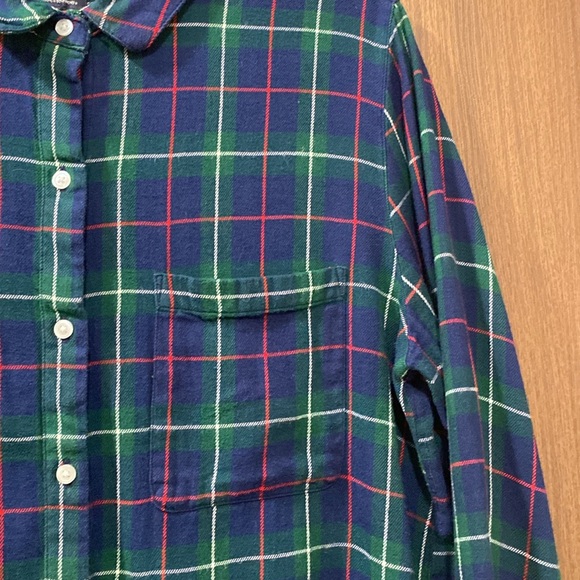 Gap Factory Blue/Green Plaid Boyfriend Fit Drapey Flannel Shirt Size Large - Picture 10 of 15